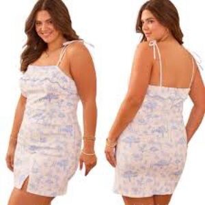 Arula Avery Floral Spaghetti Strap Mini Dress in Blue & White - NEW - Size 1X